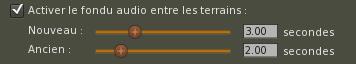 Interface de l'option qui définit le fondu audio entre deux terrains