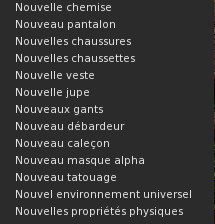 Liste des habits
