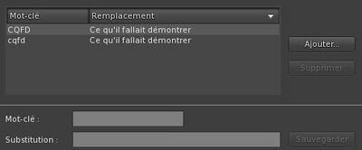 Section des mots-clés