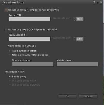 Fenêtre de configuration du proxy