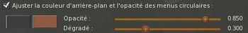 Interface de configuration de l'opacité des menus circulaires