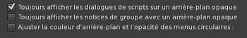 Interface de configuration de l'opacité de certains arrière-plans