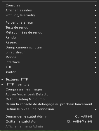 Menu Développeurs